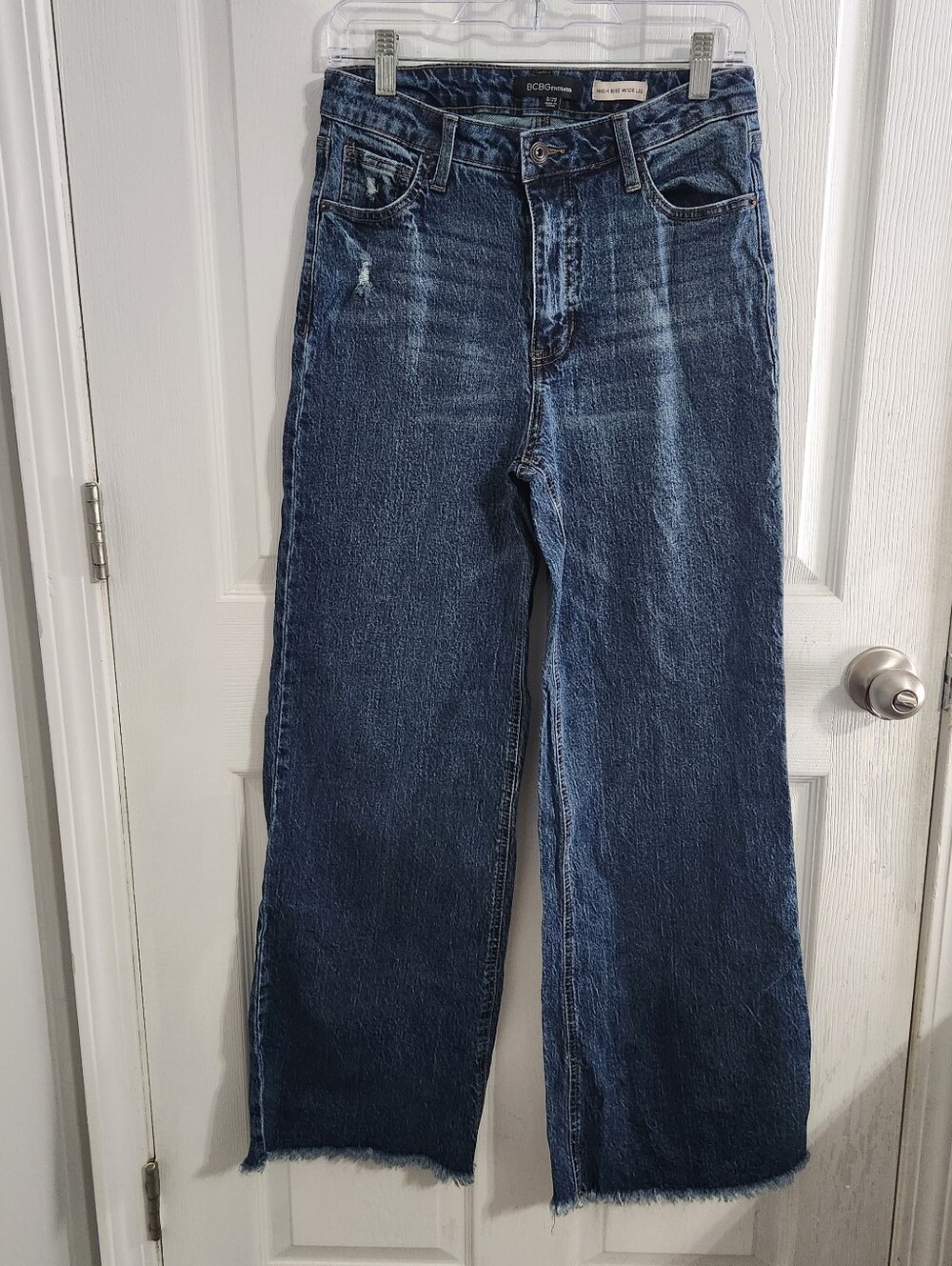BCBG high rise wide leg distressed denim jeans y2k relaxed fit grunge baggy - Picture 1 of 9